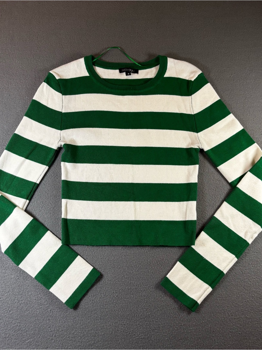 Paper moon Green & white striped long sleeve top size M